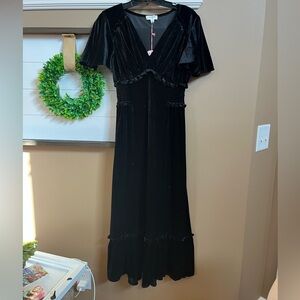 NWT Umgee Elegant Black Velvet Maxi Dress size Small